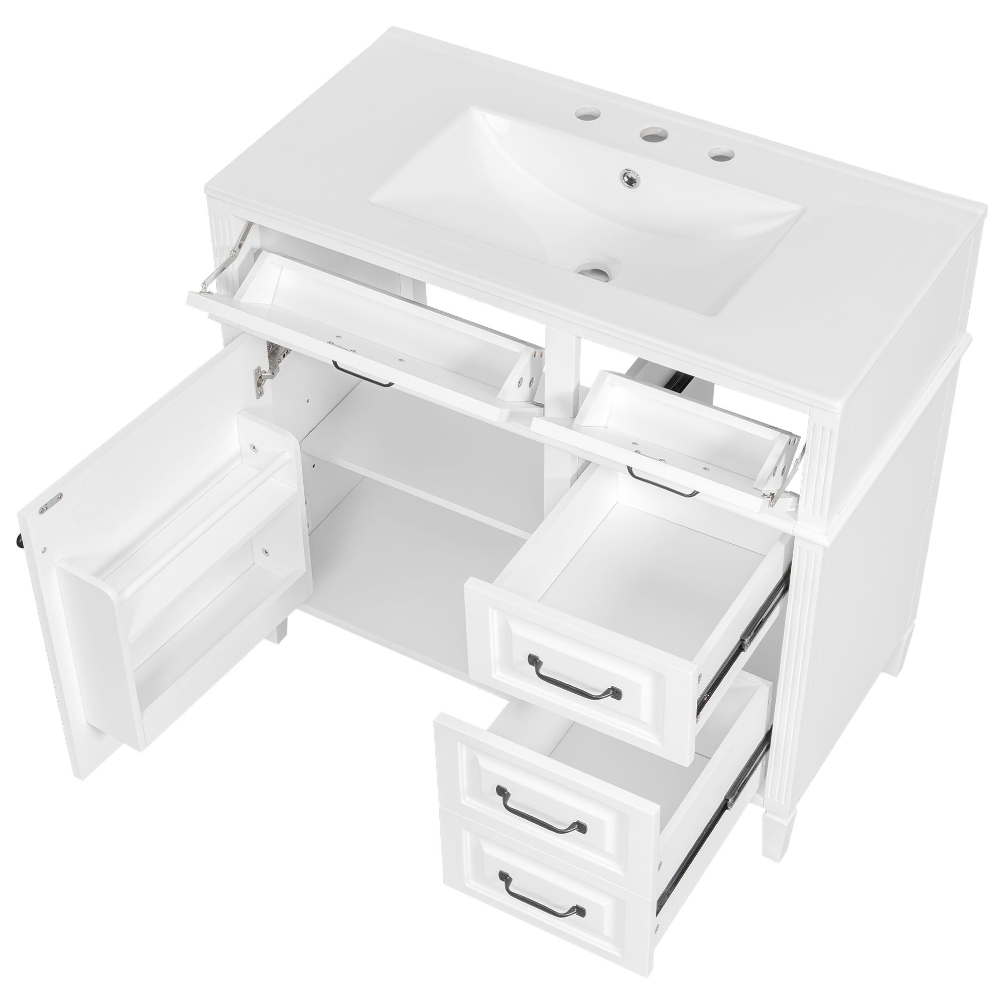 Modern Bathroom Vanity With Sink Top, Flip Drawer Design