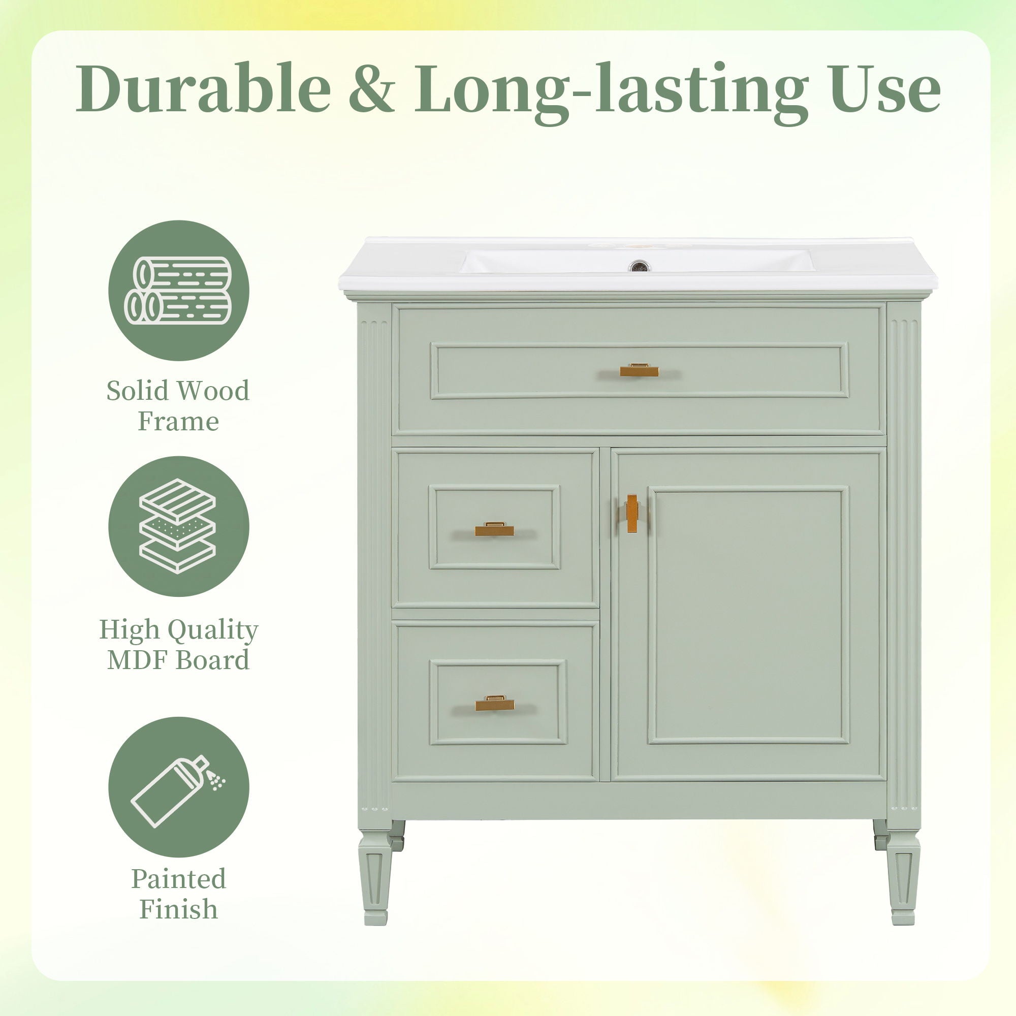 Modern Bathroom Vanity With Sink, 1 Flip Drawer And 2 Drawers, Adjustable Shelf