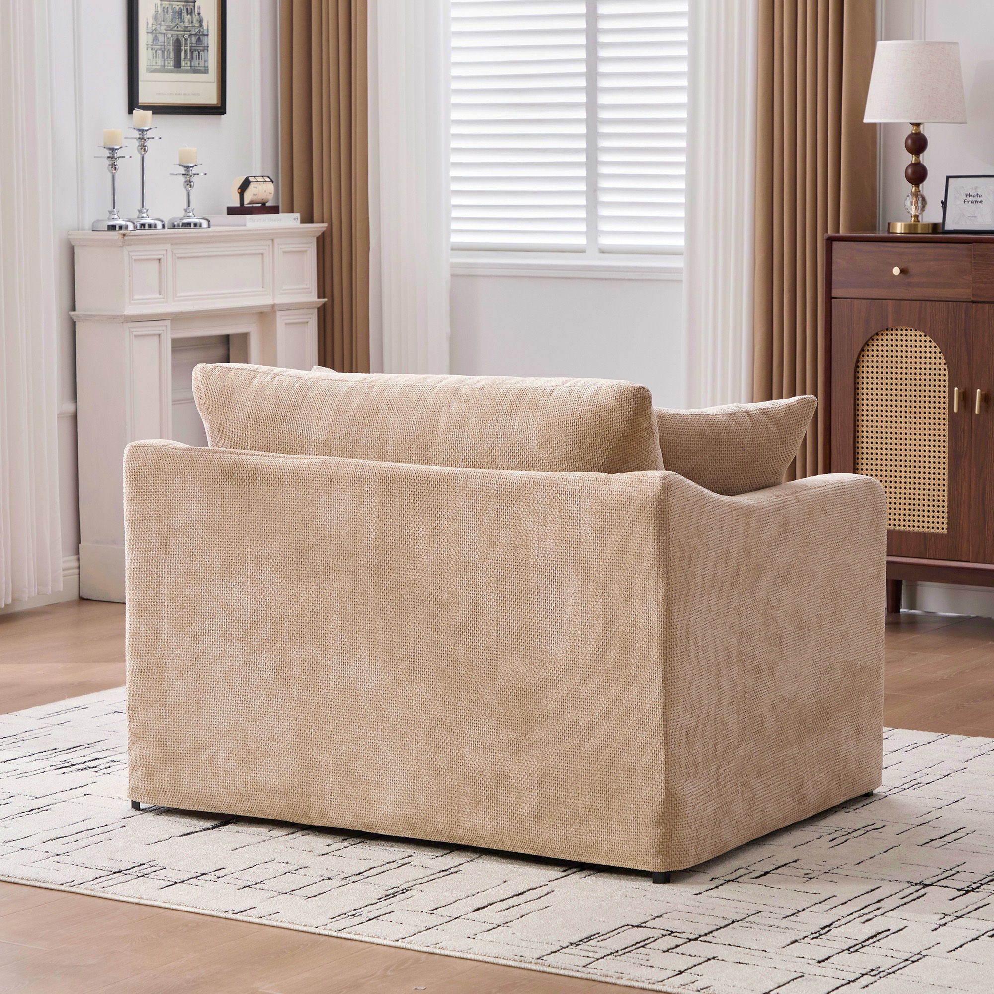 Farmhouse Accent Chair With 2 Bolster Pillows