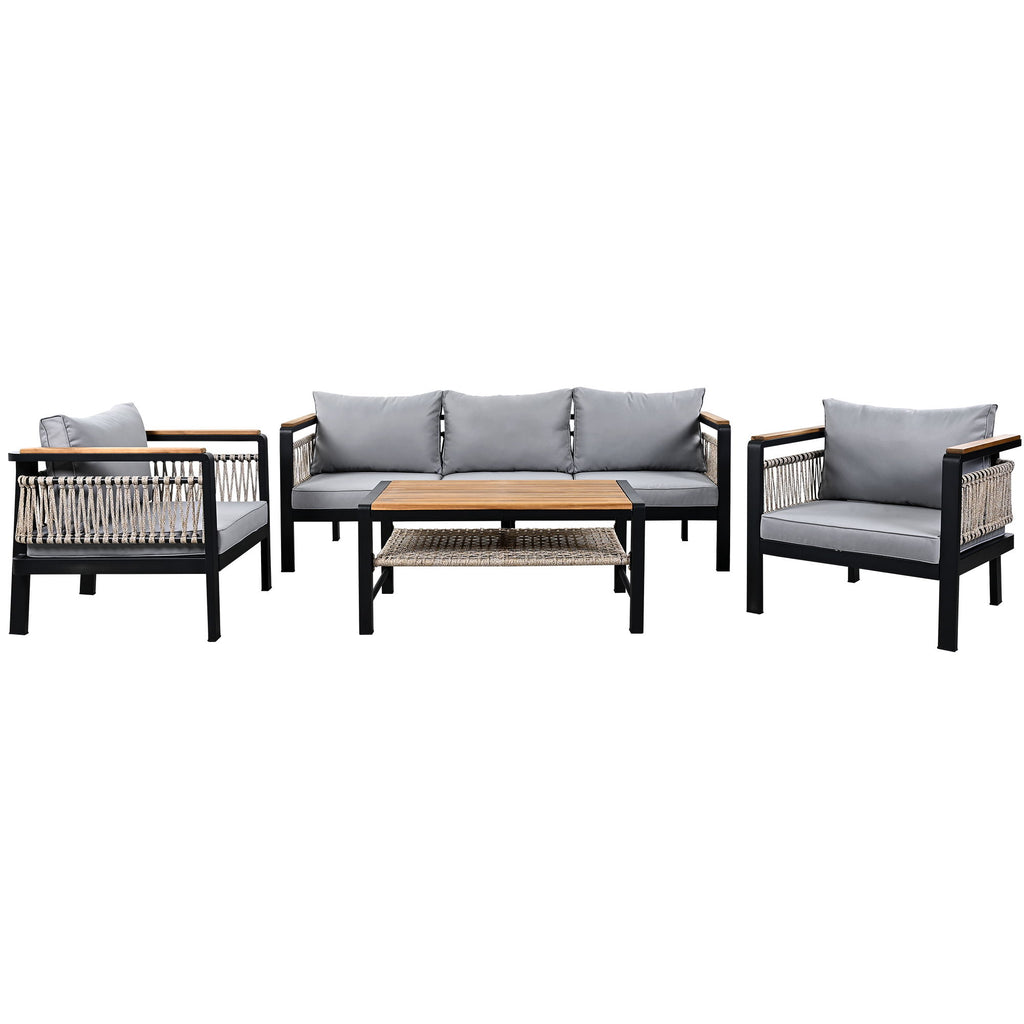 4 Pieces Outdoor Sectional Sofa Set 5 Person Patio Seating Group Outdoor Conversation Set With Cushions And A Coffee Table For Patios