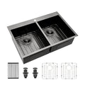 Double Bowl Drop In Kitchen Sink, 16 Gauge Stainless Steel With 2 9" Deep Basins - Gunmetal Black