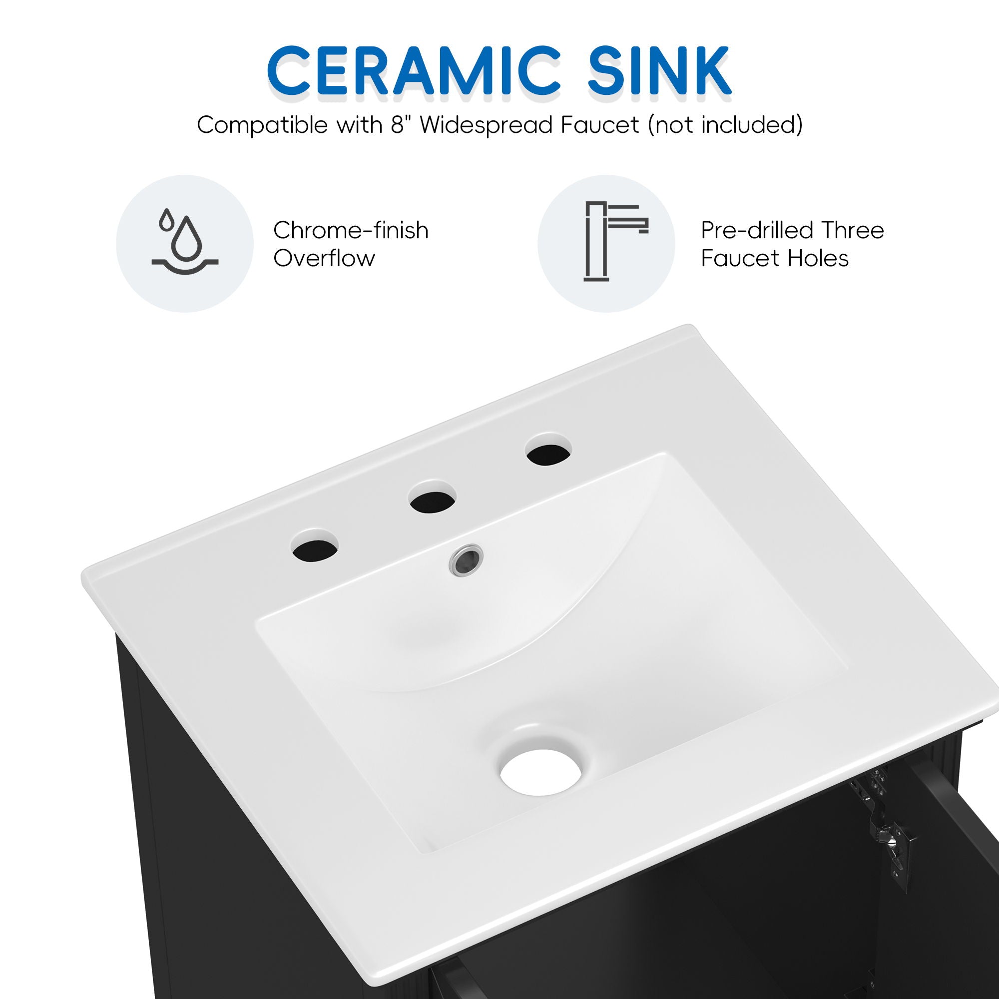 20" Bathroom Vanity With Sink Cabinet With 2 Doors, 2 Drawer, Magnetic Door Stopper, Adjustable Feet, Drop In Sink - Black
