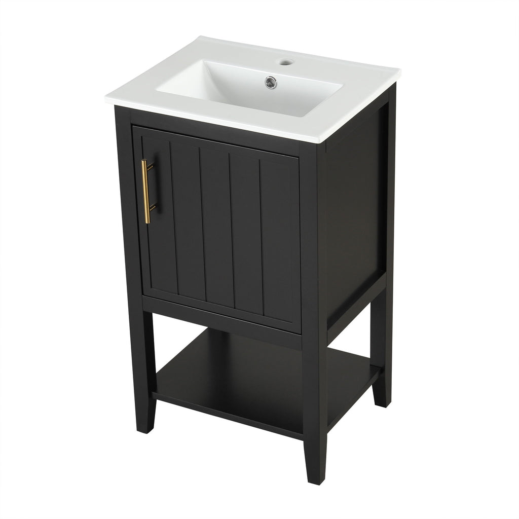 Modern Bathroom Vanity With Sink, Soft-Closing Door And Open Shelf