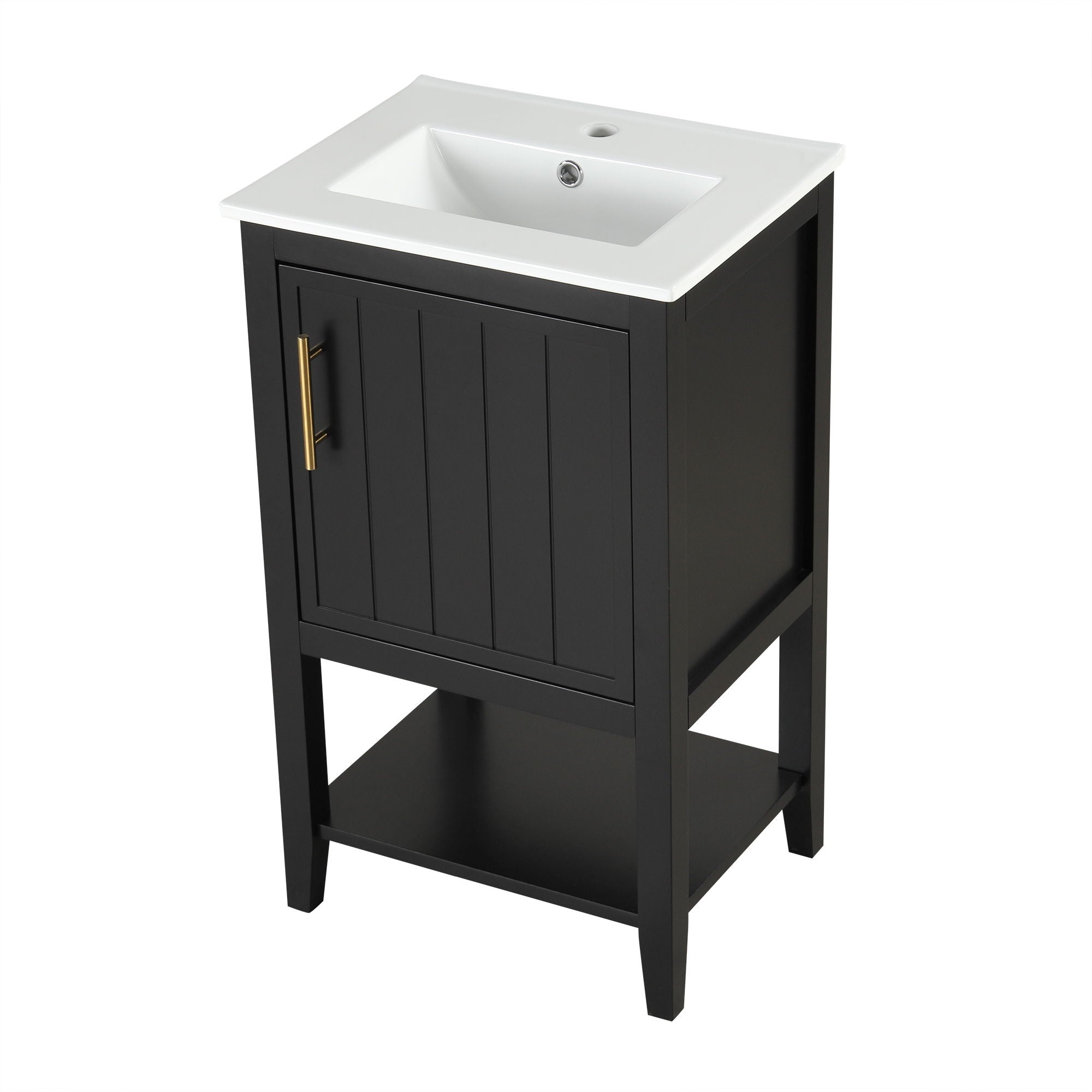 Modern Bathroom Vanity With Sink, Soft-Closing Door And Open Shelf