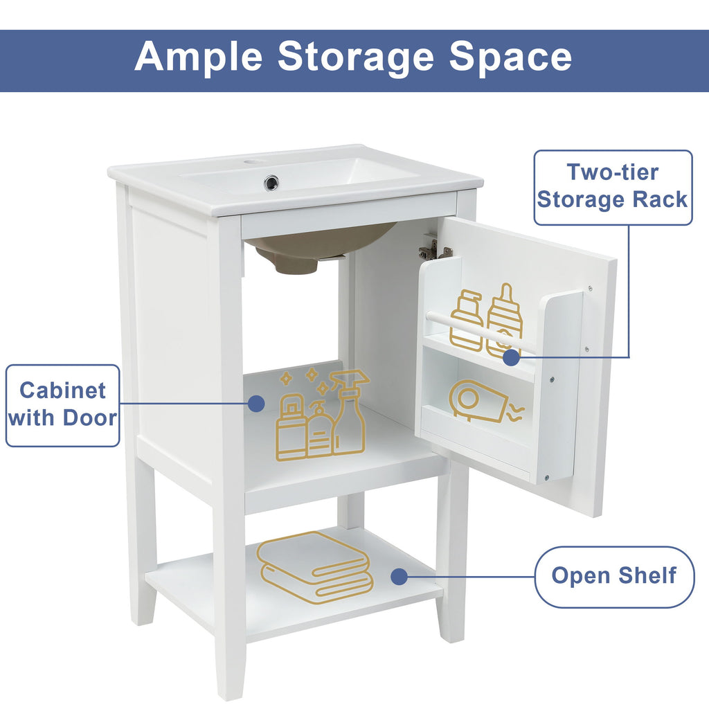 Modern Bathroom Vanity With Sink, Soft-Closing Door And Open Shelf
