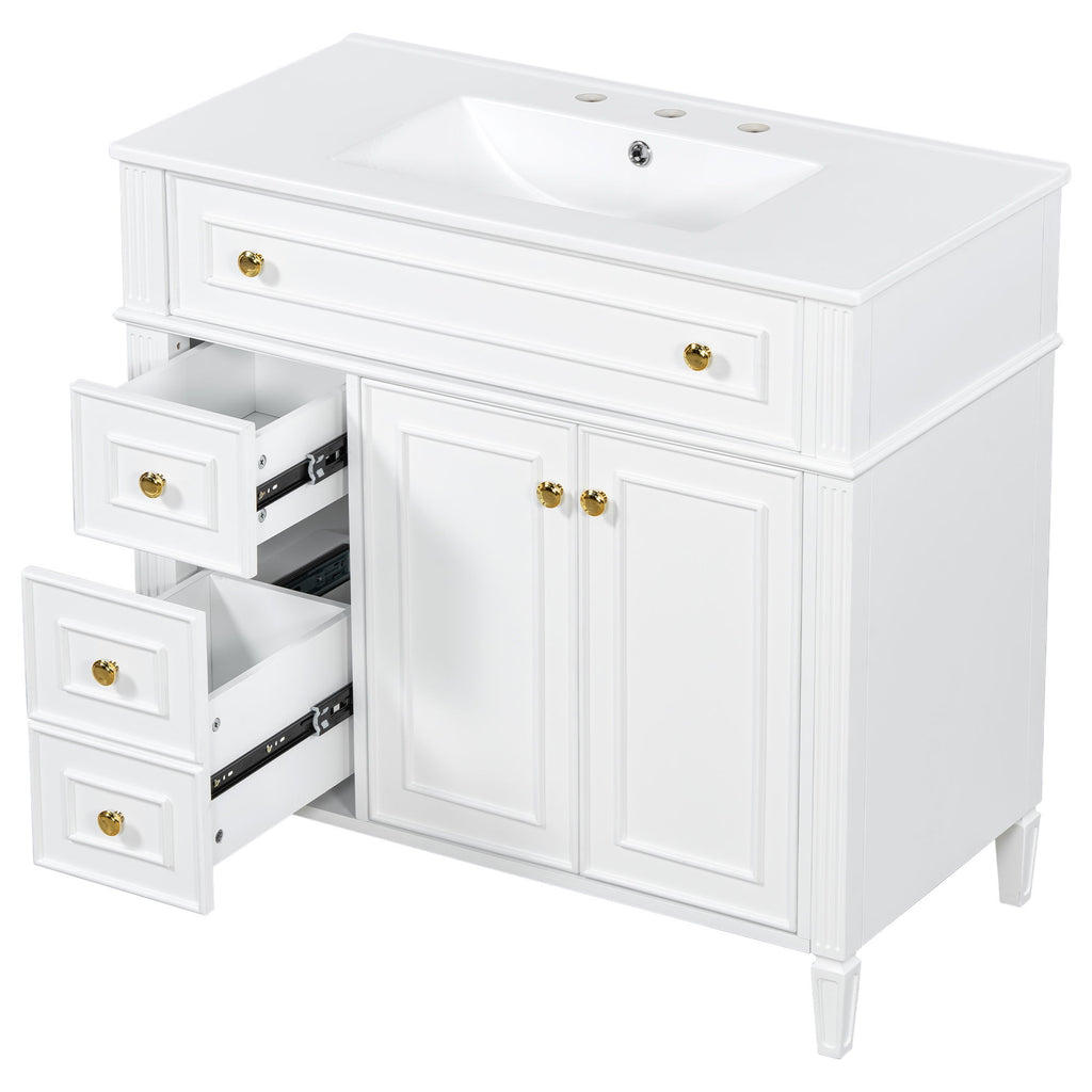 Bathroom Vanity With Sink, 3 Drawers & 2 Doors