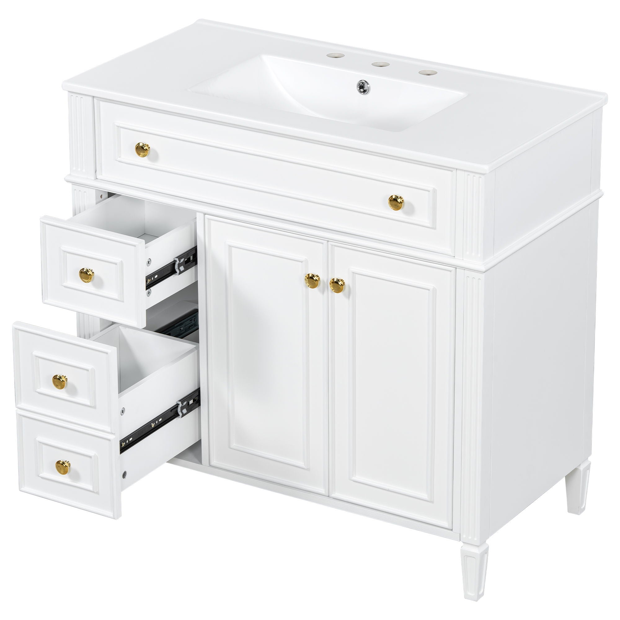 Bathroom Vanity With Sink, 3 Drawers & 2 Doors