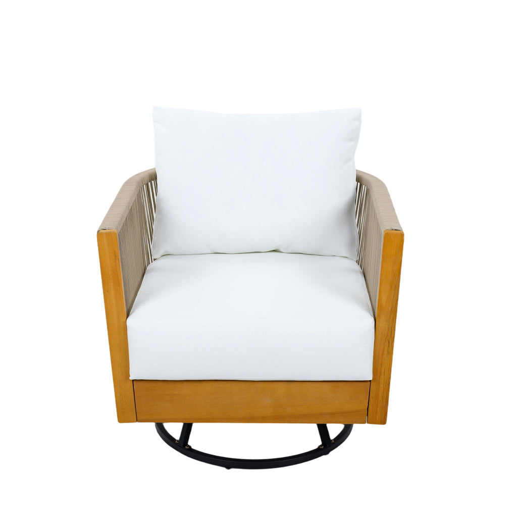 2 Swivel Chairs With Slat Top X Stretcher Side Table - Acacia Wood / Beige