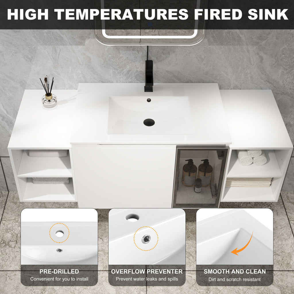 Wall Mounted Bathroom Vanity With Sink, Cabinet & Half Door
