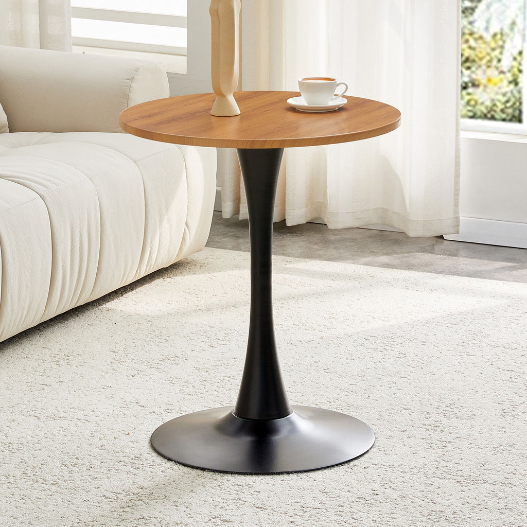 Round Dining Table With Faux Wood Top And Metal Pedestal, 23.6" Circle Table For Kitchen, Living Room, Small Spaces