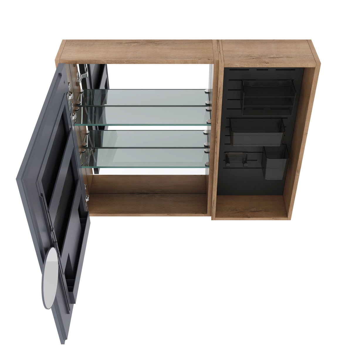 Wall Mounted Bathroom Mirror Cabinet & Adjustable Shelves - Imitative Oak