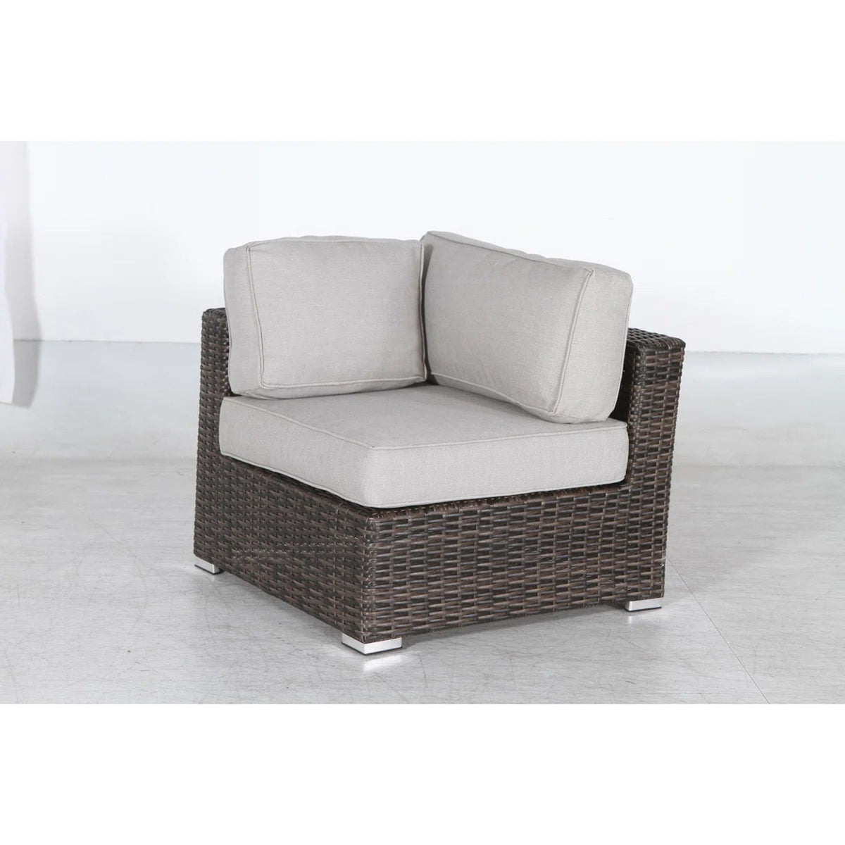 Wicker 3 Piece Seating Group With Plush Cushions, Sofa, Ottoman, And Glass Coffee Table - Brown