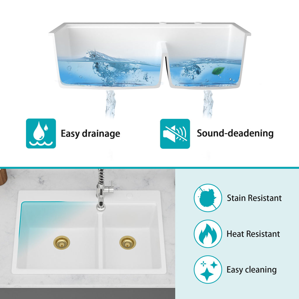 Quartz Kitchen Sink, Double Bowl Undermount Workstation
