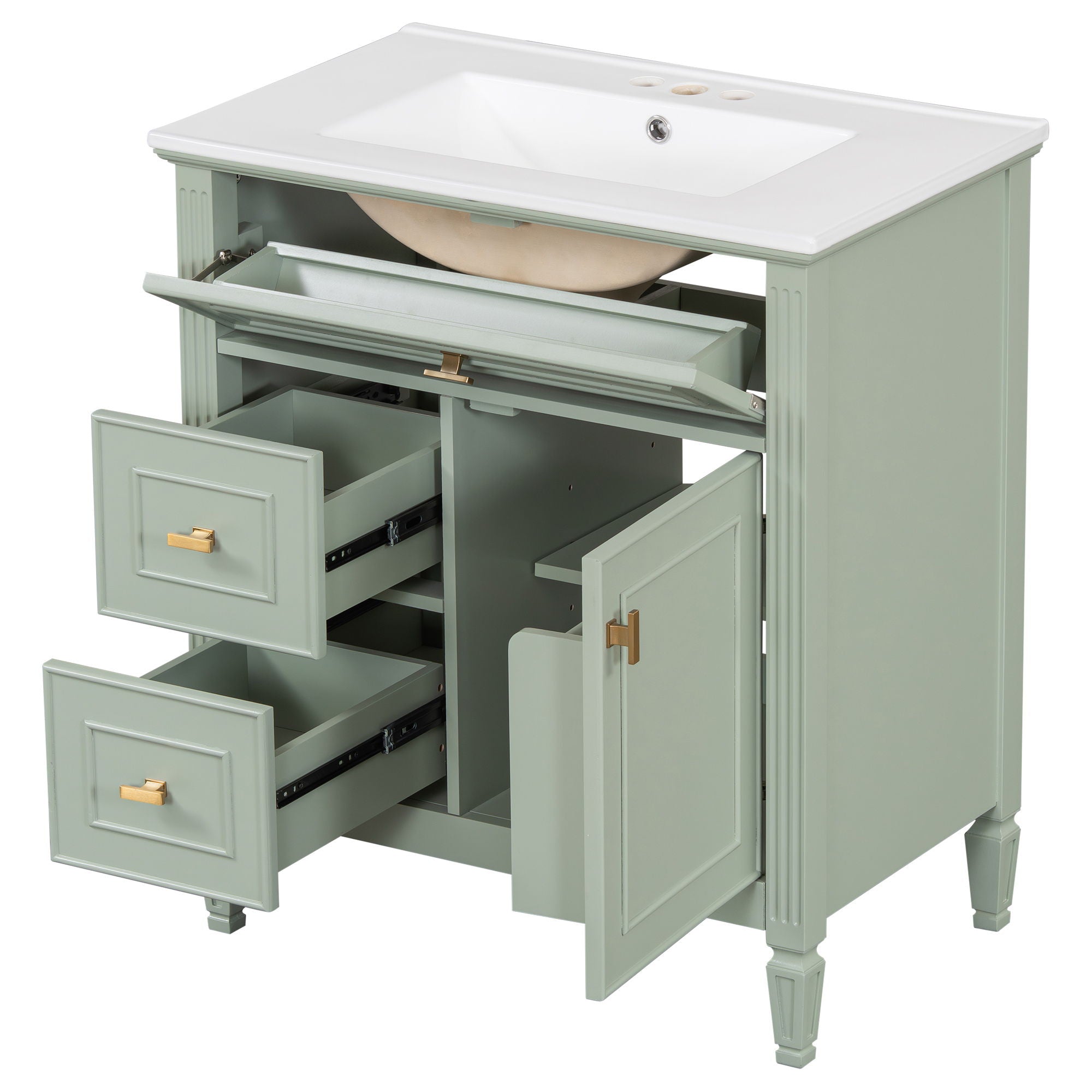 Modern Bathroom Vanity With Sink, 1 Flip Drawer And 2 Drawers, Adjustable Shelf