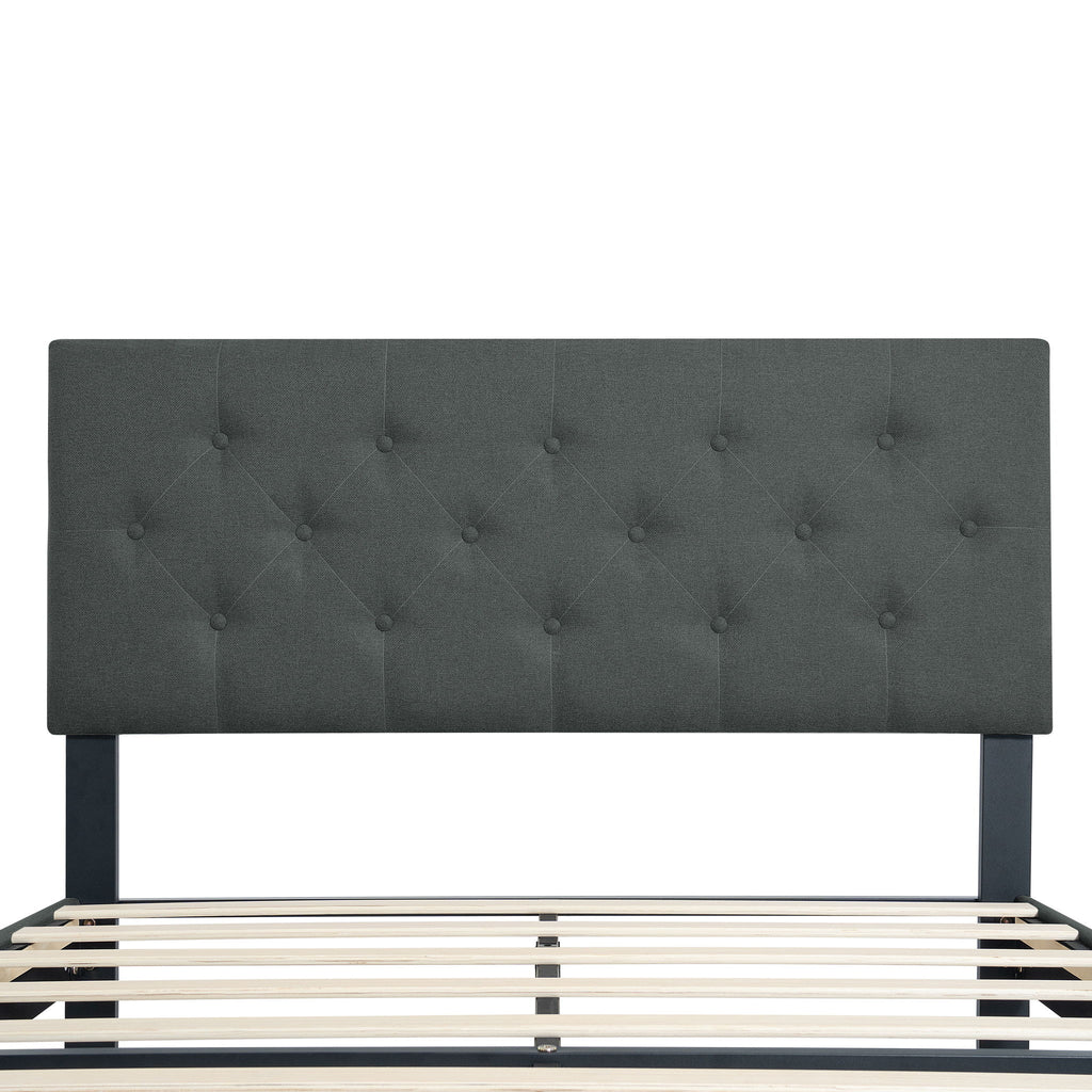 Modern Upholstered Platform Bed Frame With Button Tufted Fabric Headboard