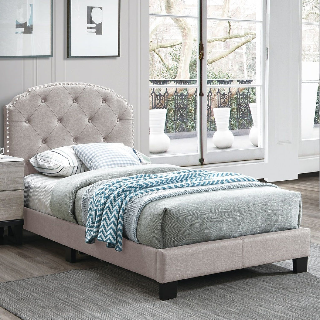 Button Tufted Bed With Nailhead Trim
