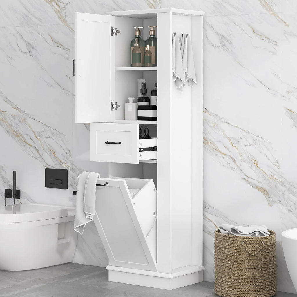 Modern Tall Storage Cabinet With Tilt-Out Compartment, Adjustable Shelves