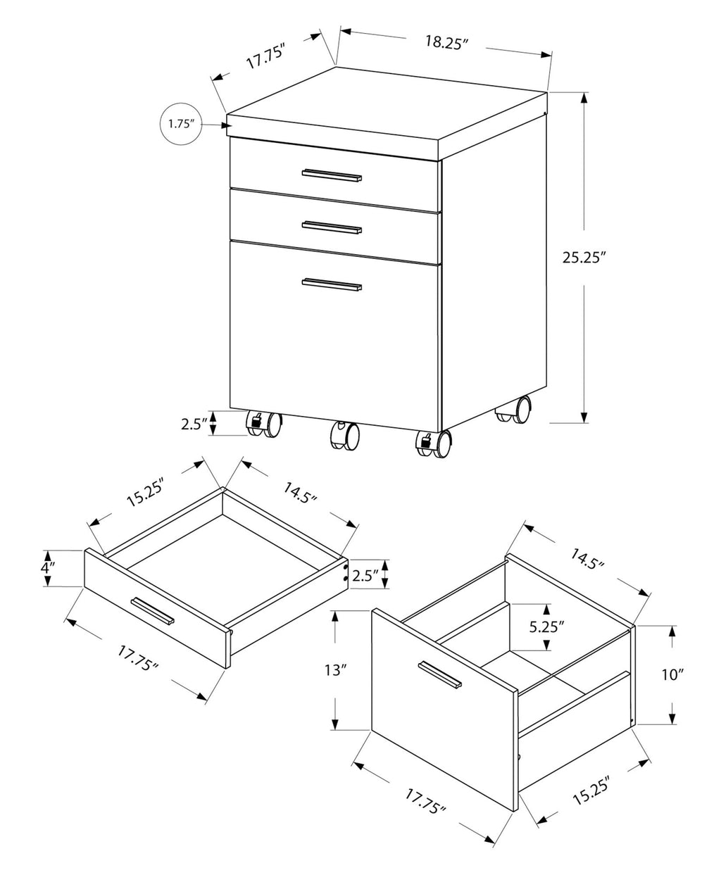 File Cabinet Rolling Mobile Storage Drawers Printer Stand For Office - Brown