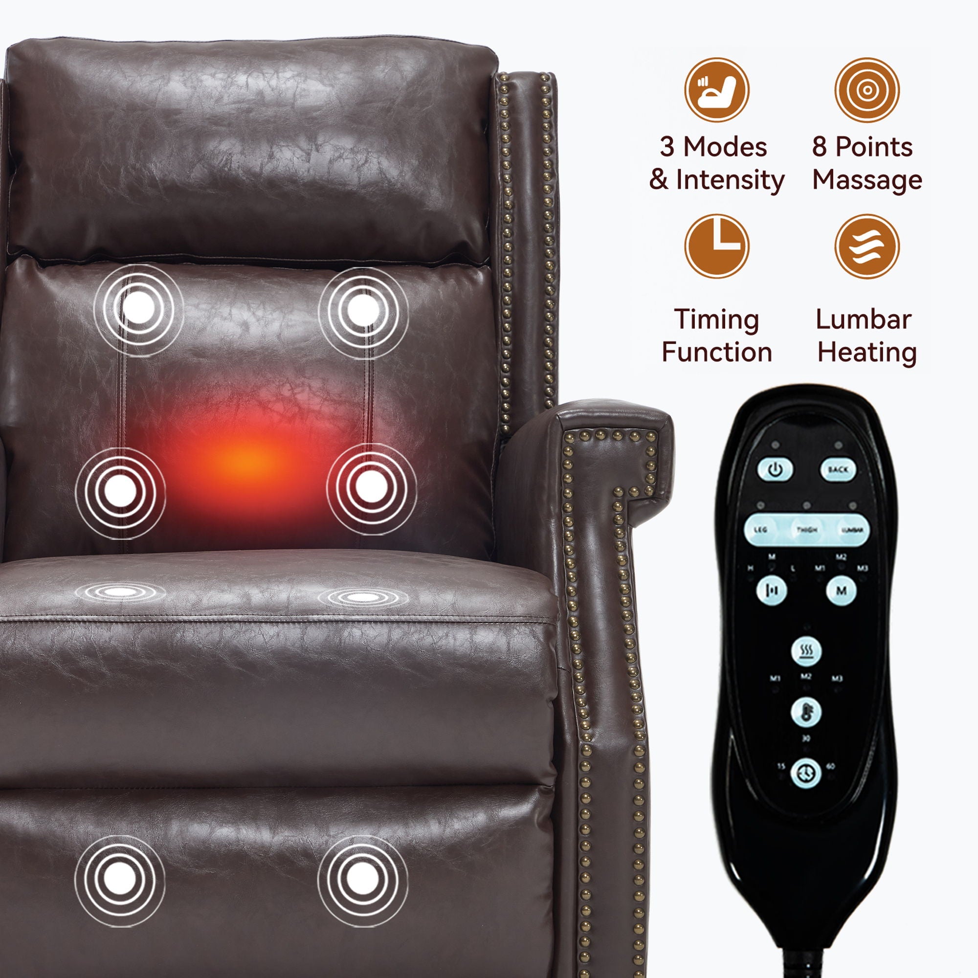 Manual Recliner Chair With Heavy Duty Motion Mechanism, 8 Vibrating Nodes And 3 Massage Modes For Living Room