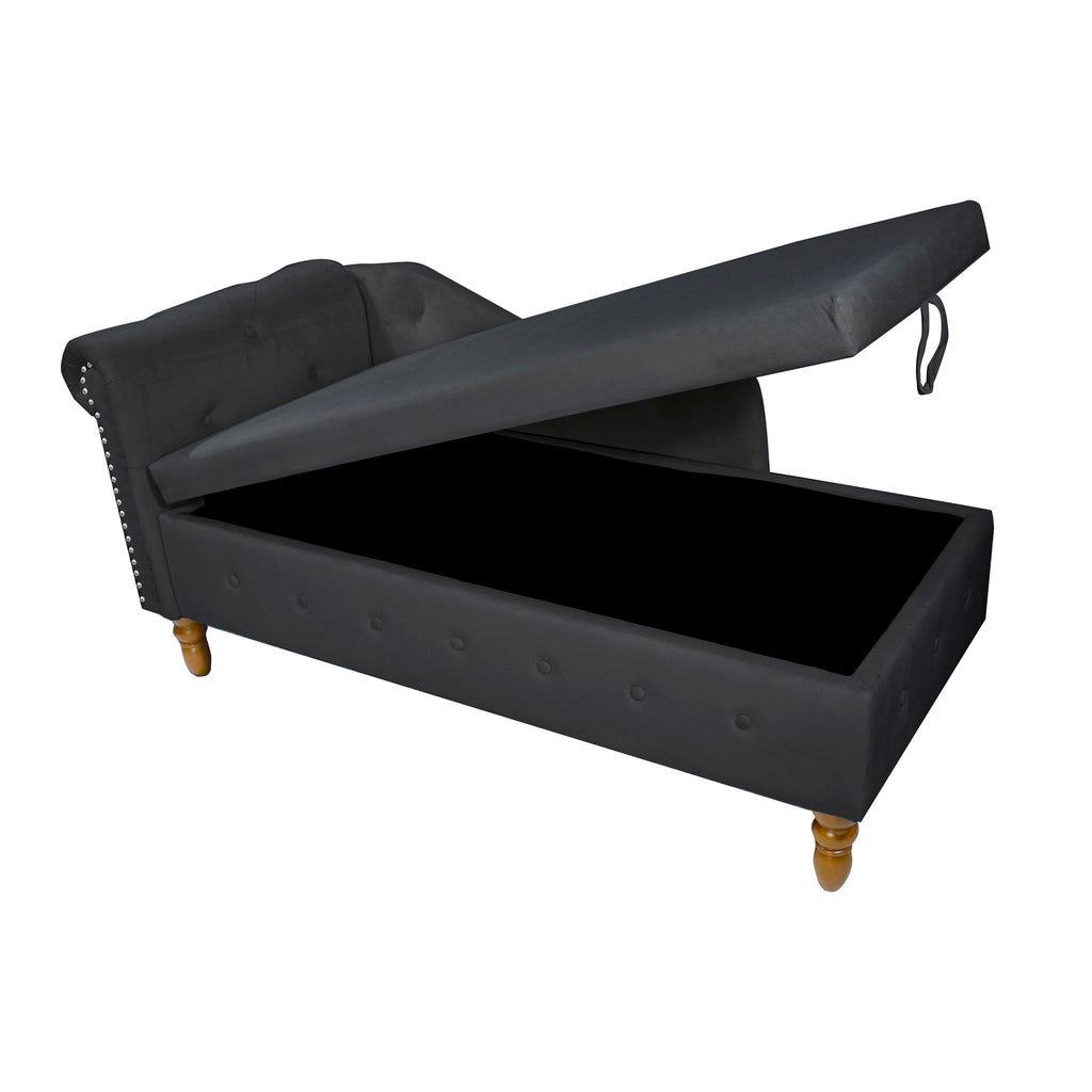 Chaise Lounge Indoor, Lounge Chair For Bedroom With Storage & Pillow, Modern Upholstered Rolled Arm Chase Lounge For Sleeping With Nailhead Trim For Living Room Bedroom Office