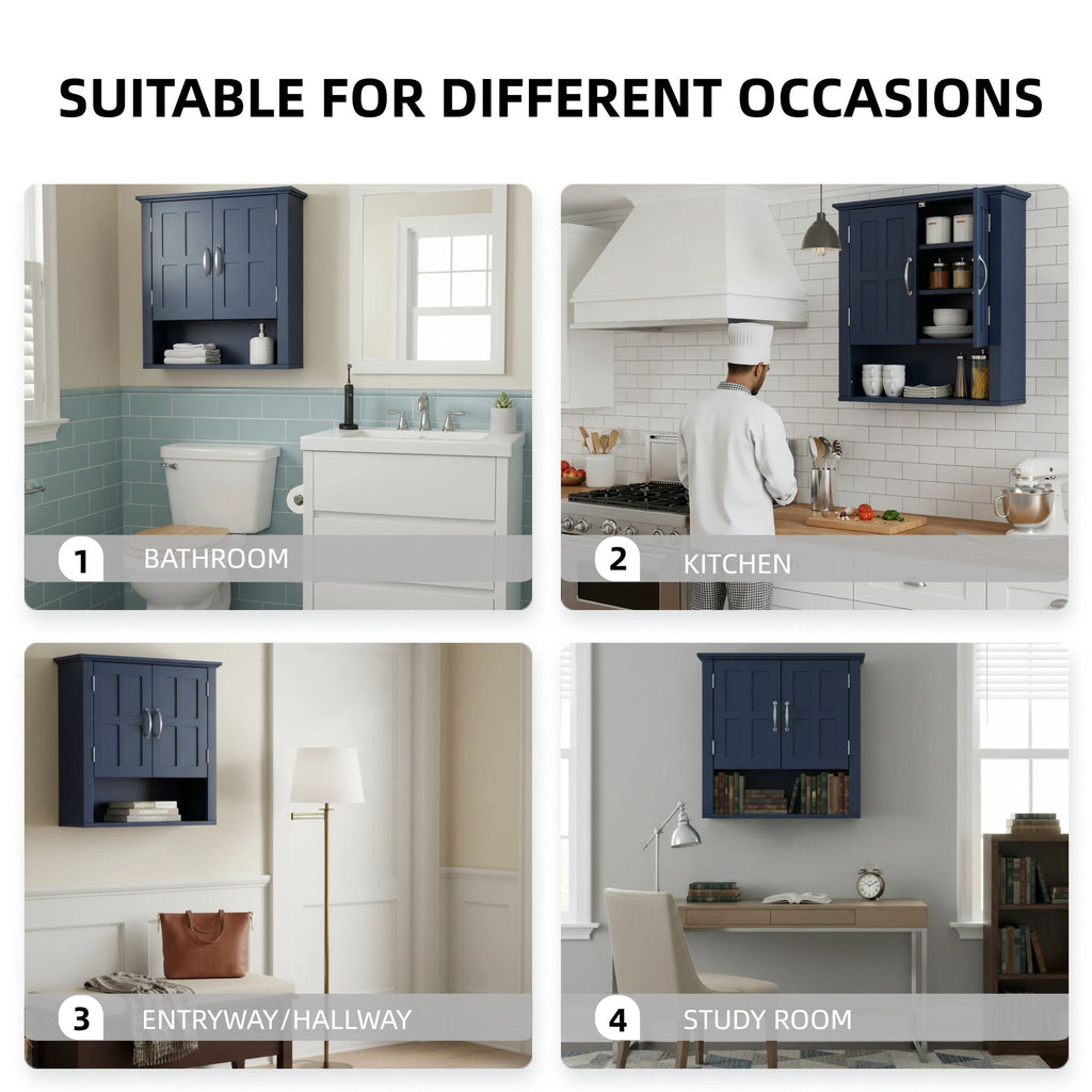 Multi Functional Wall Mounted Cabinet With Adjustable Shelves For Bathroom