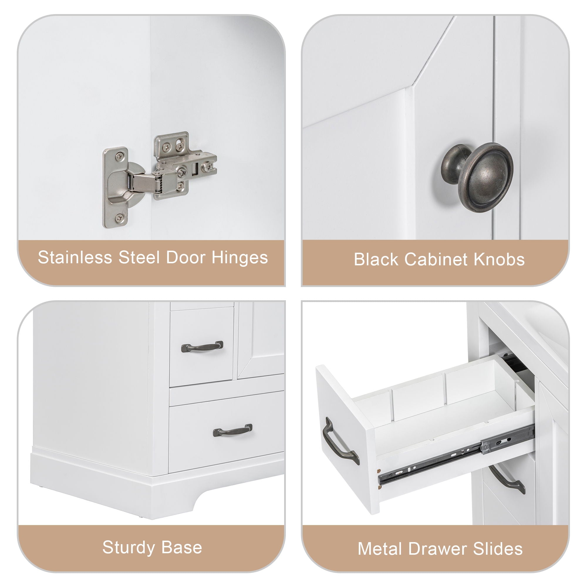 Modern Bathroom Vanity With Sink, 6 Drawers, Adjustable Shelf