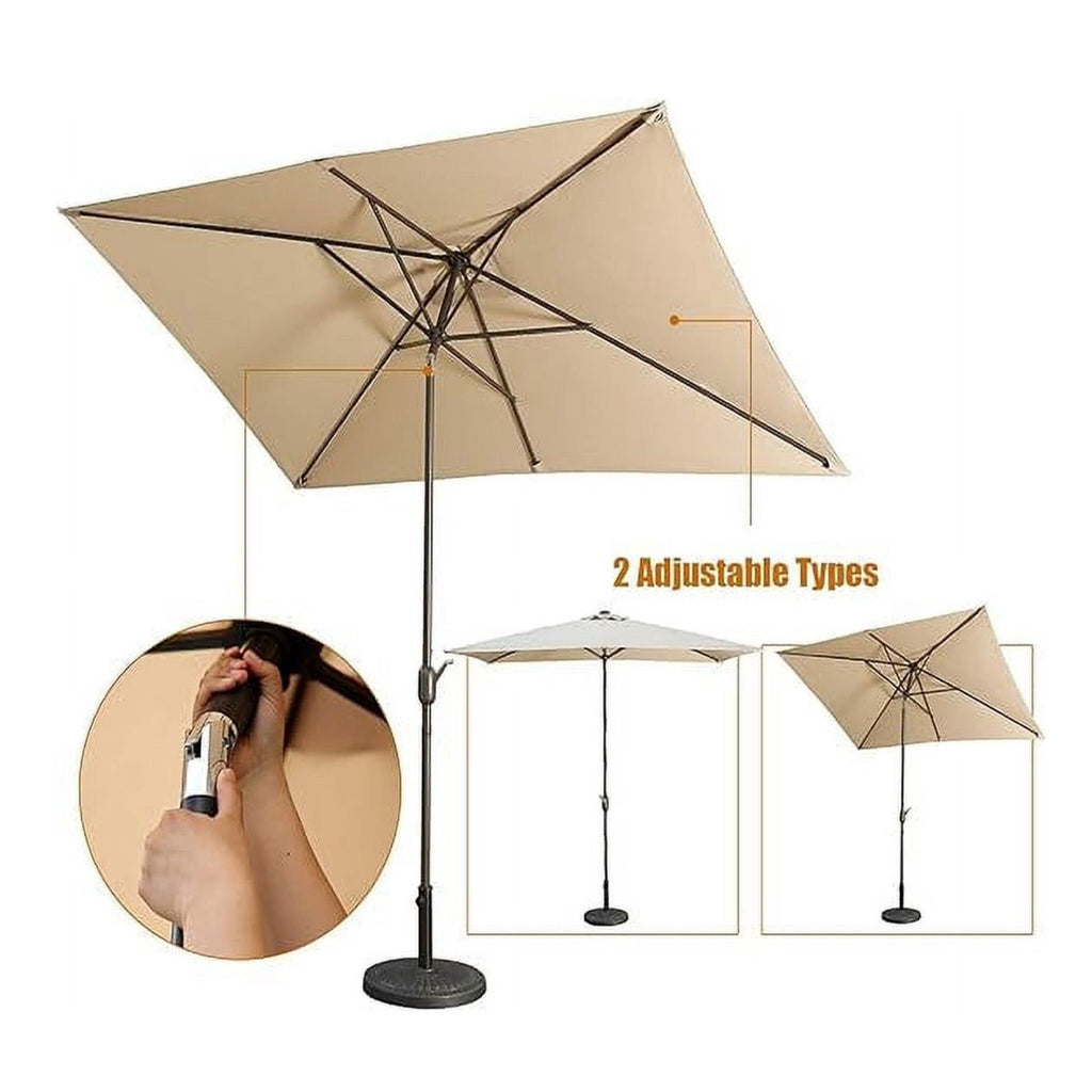 Rectangular Patio Umbrella With Crank Tilt, Polyester UV-Resistant Canopy