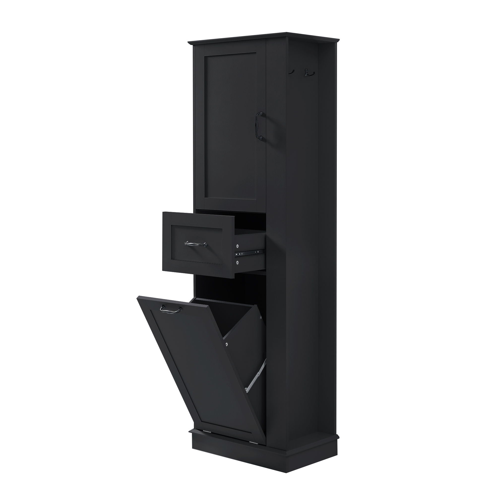 Modern Tall Storage Cabinet With Tilt-Out Compartment, Adjustable Shelves