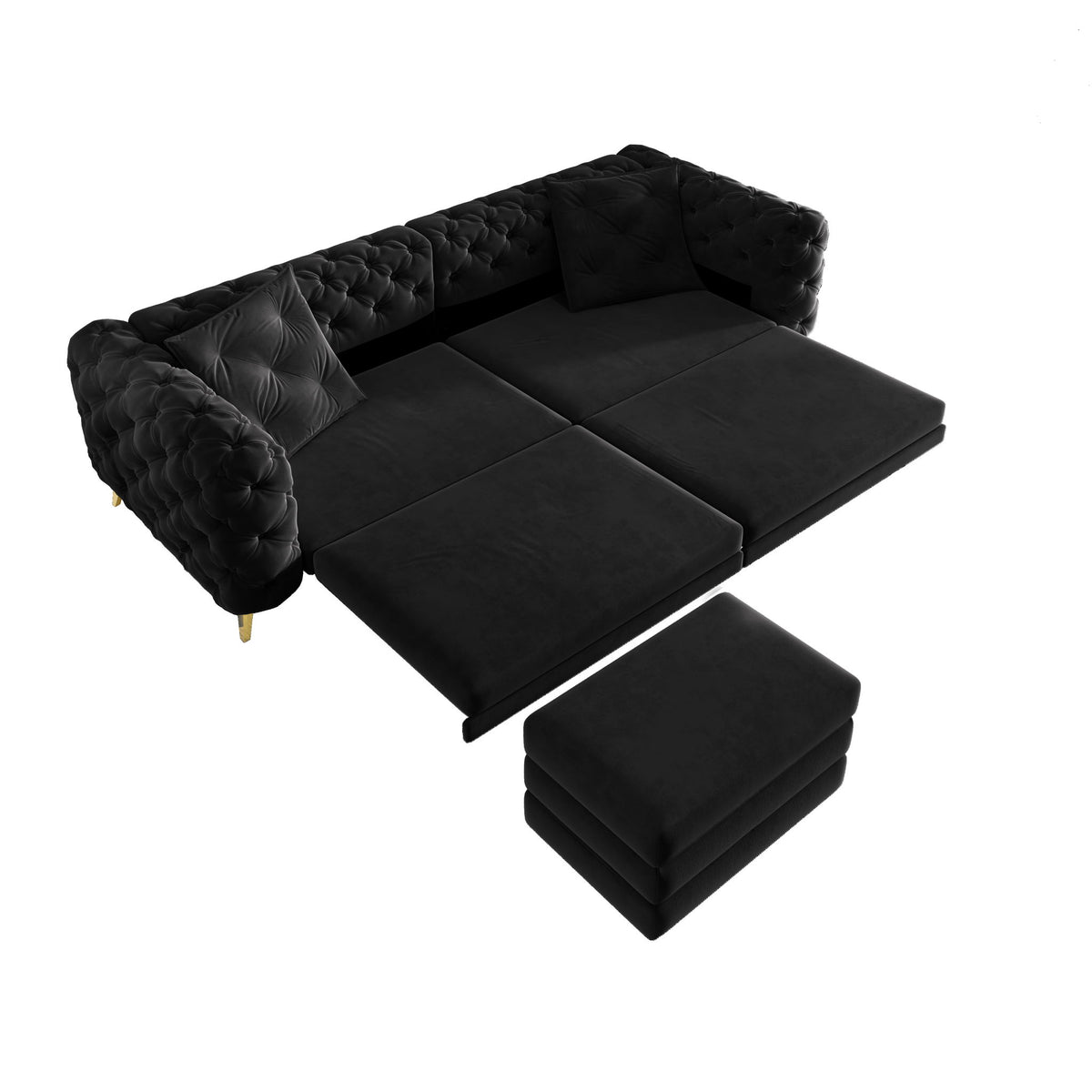 3 In 1 Convertible Sleeper, Deep Seat Pull Out Sofa Bed, Button Tufted