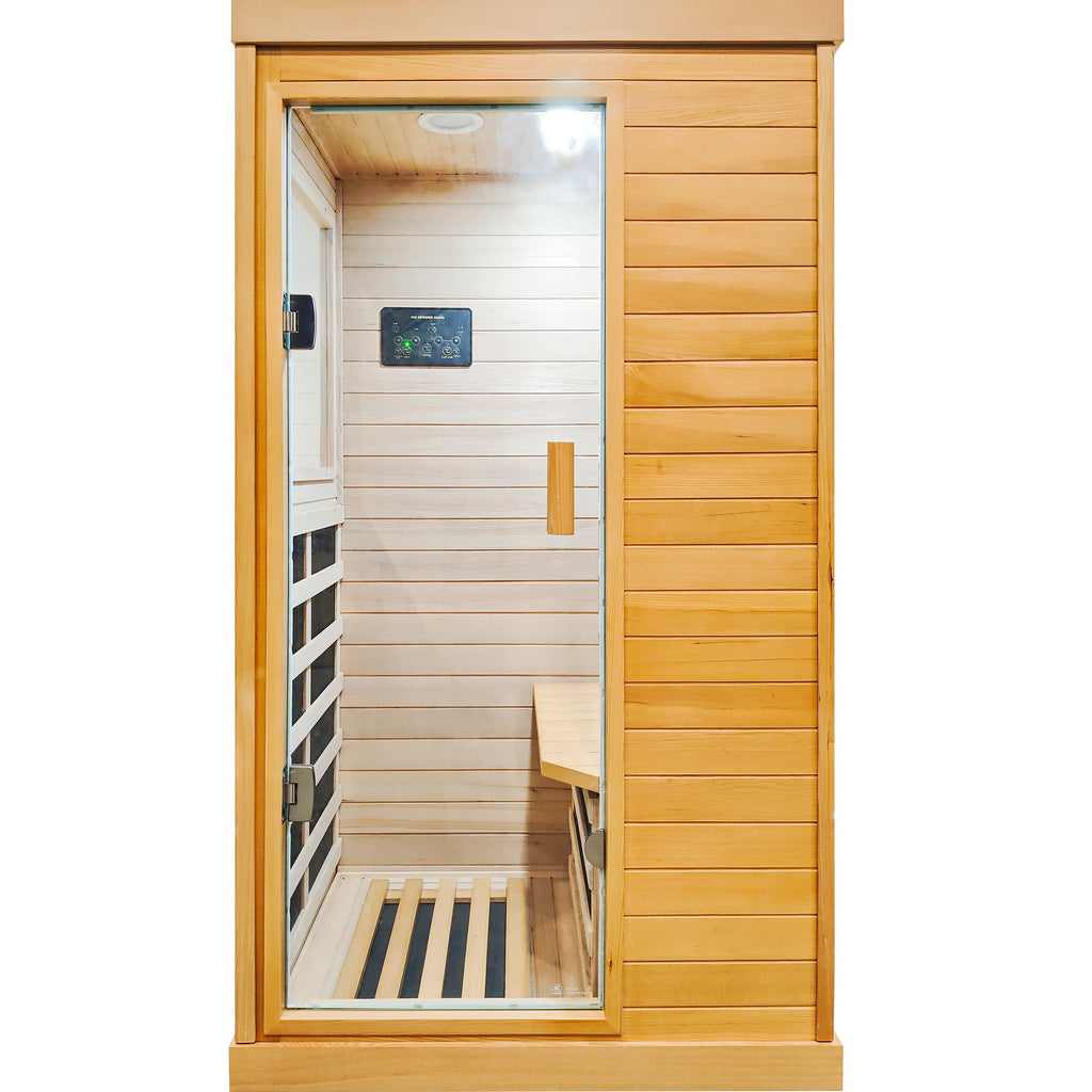 Infrared Sauna Room Single Room With Hemlock Frame, 6 Heating Plates, Built-In Lights And Bluetooth Audio - Natural