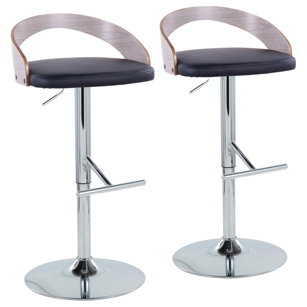 Grotto - Contemporary Adjustable Height Barstool With Swivel With Straight T Footrest (Set of 2) - Black