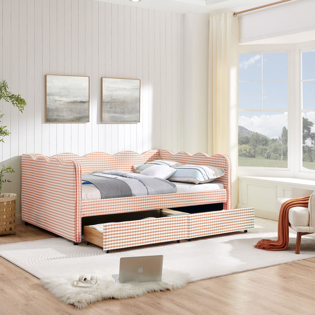 Gingham Daybed & USB Charging Port, Wave-Shaped Design