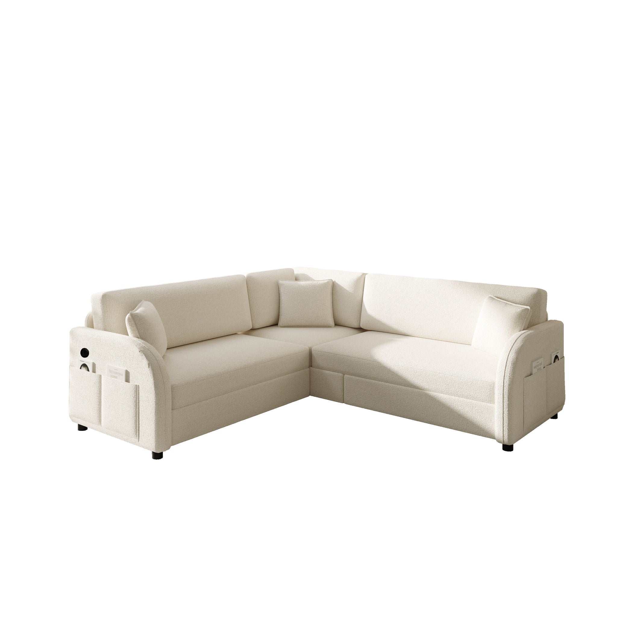 L-Shaped Couch With Pull-Out Bed, Oversize Convertible Sleeper Sofa With Side Pocket & USB Port