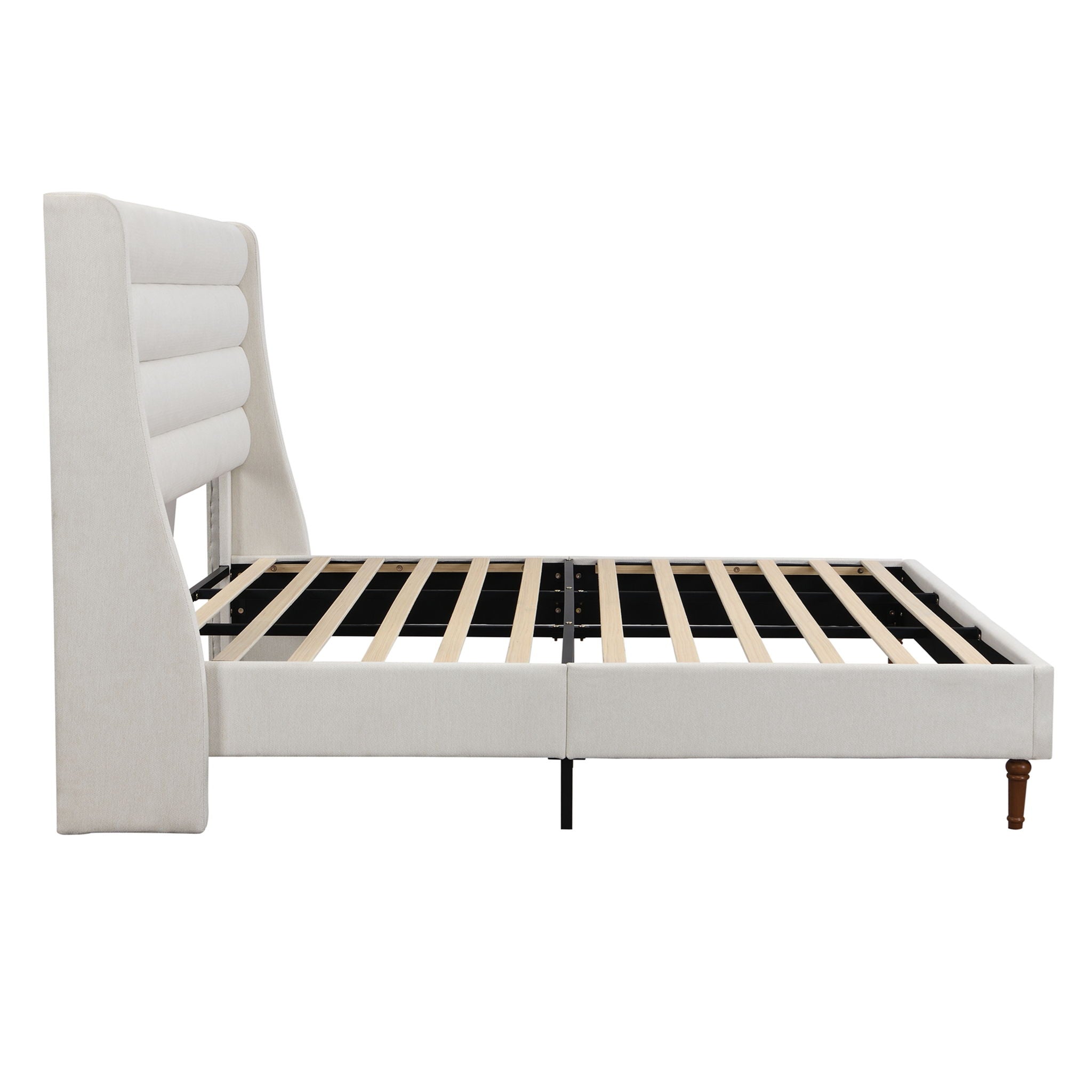 Modern Upholstered Platform Bed With Wave Shaped Headboard