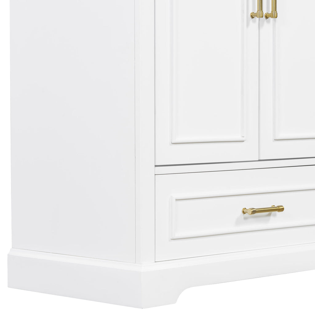 Bathroom Vanity With Sink, 1 Divided Drawer And 2 Soft Close Doors With Double Shelf