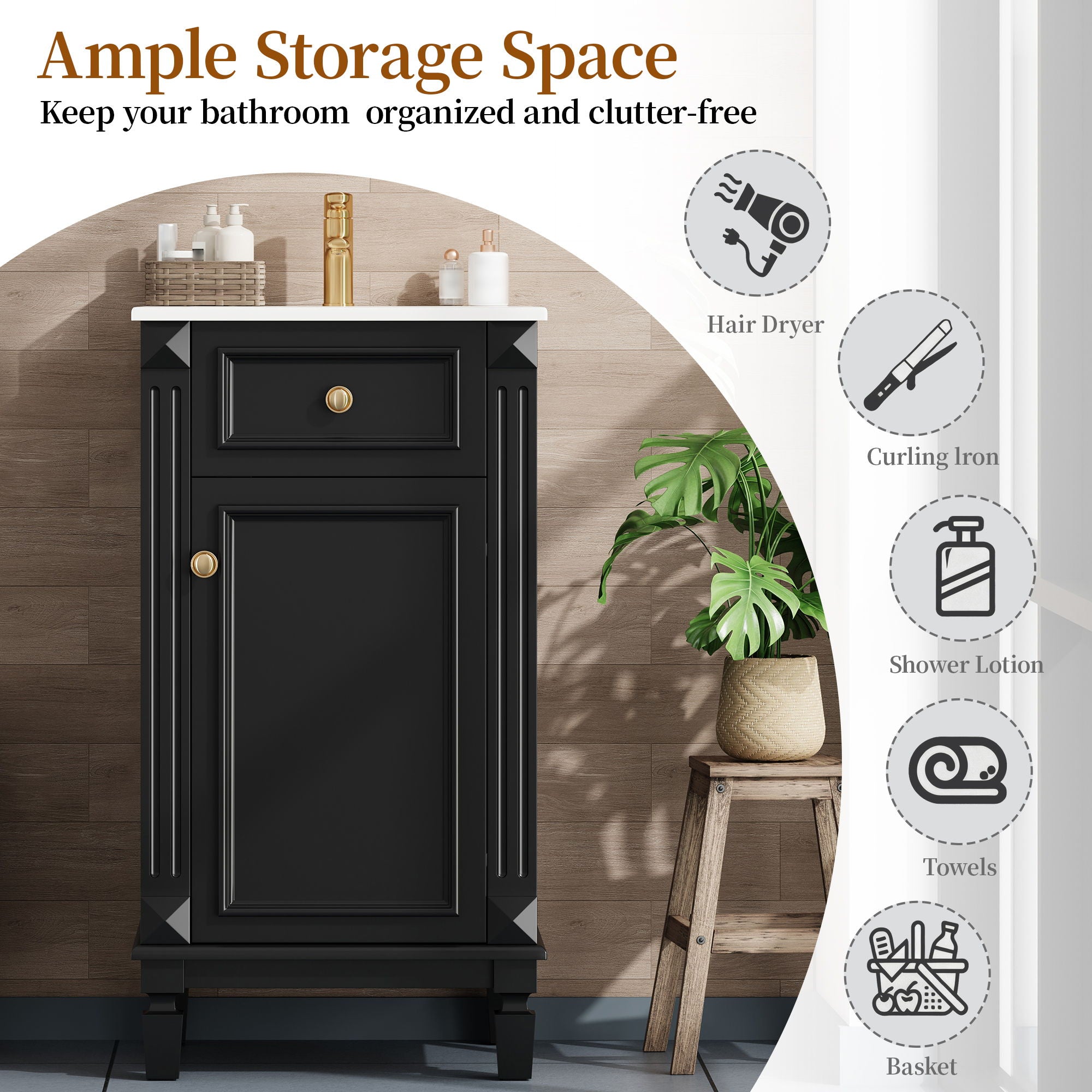 Bathroom Vanity With Sink, Soft-Closing Door, Adjustable Shelf