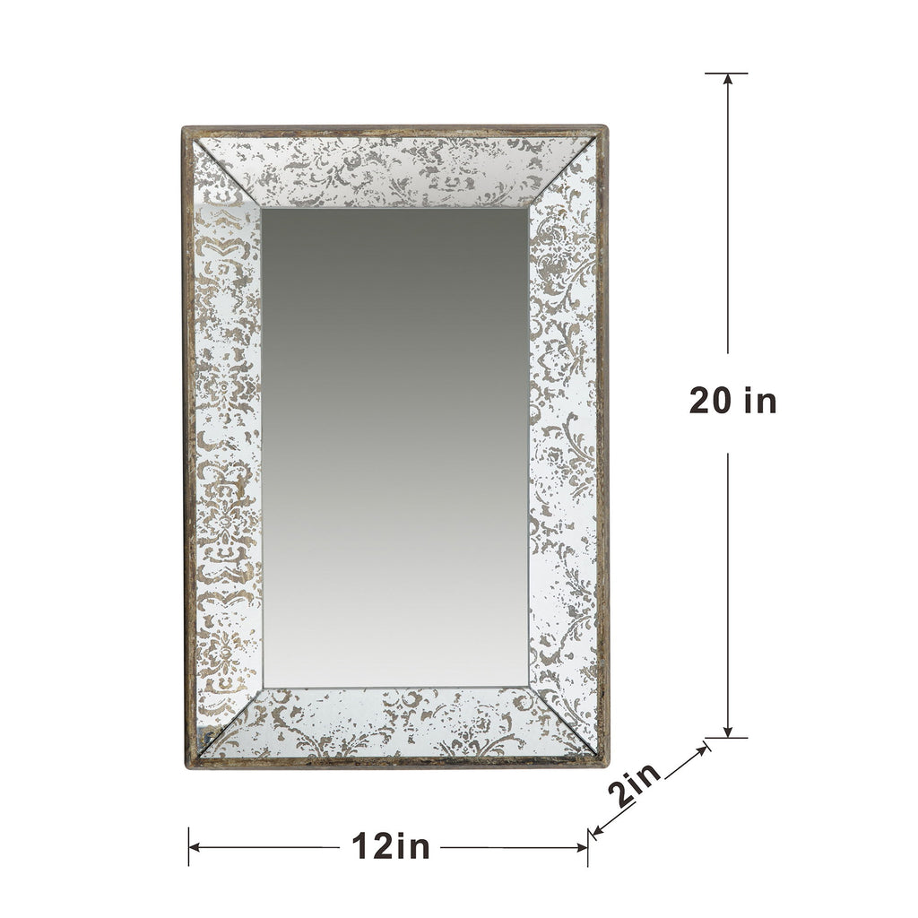 Antique Rectangle Mirror With Floral Accents, Mirrored Display Tray, Hanging Wall Mirror