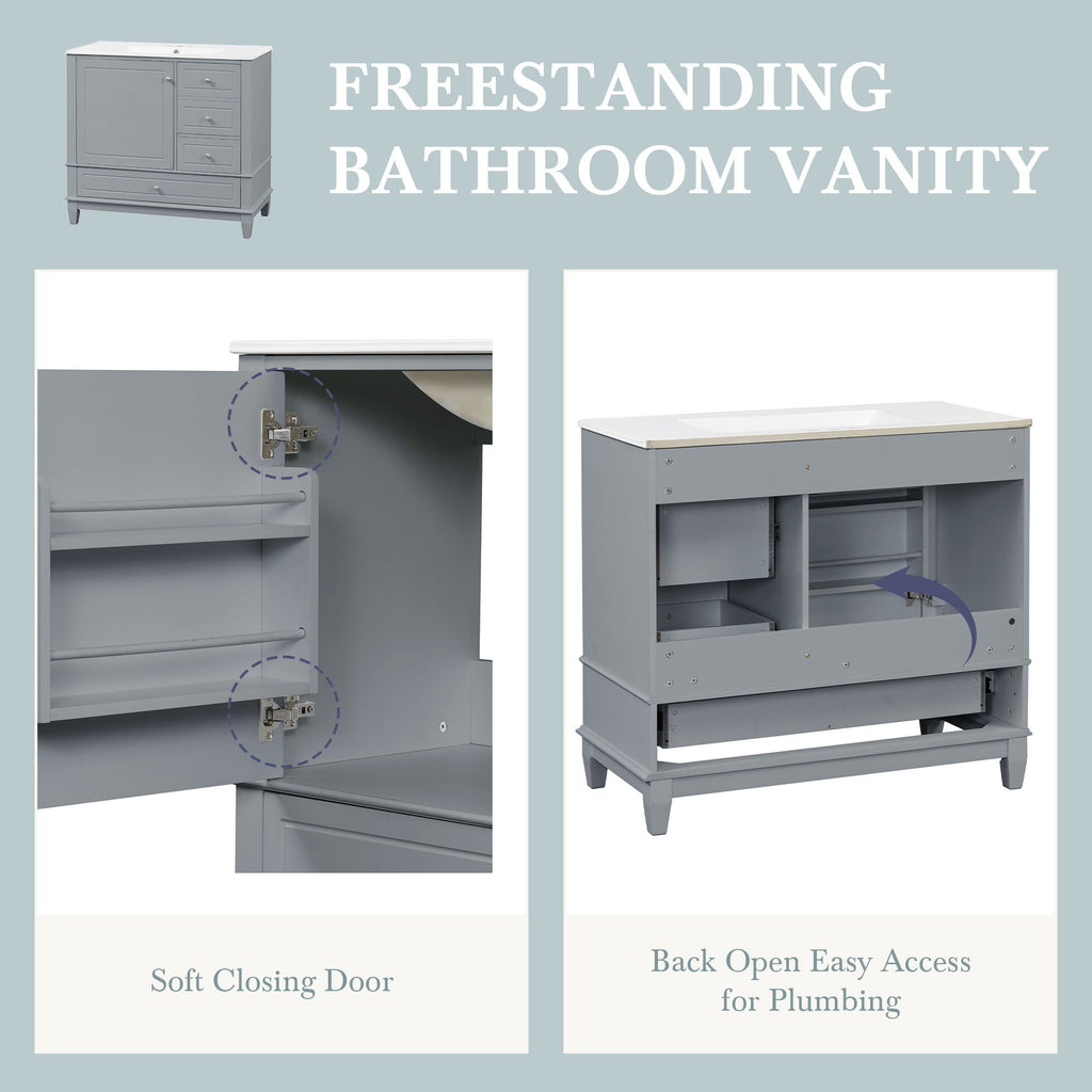 Modern Bathroom Vanity With Sink, 3 Drawers & Cabinet