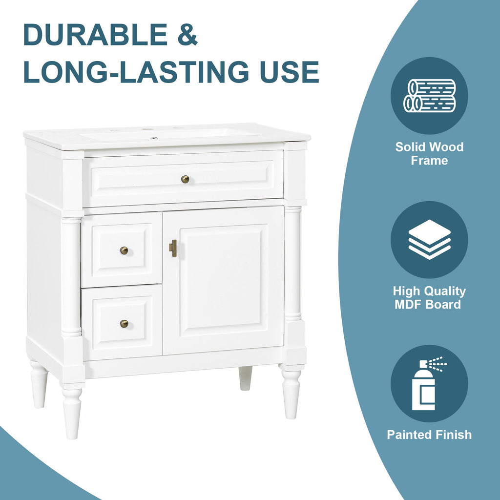 Modern Bathroom Vanity With Sink, Freestanding Cabinet With Flip Drawer & Adjustable Shelf