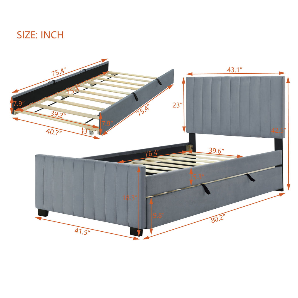 Upholstered Design Platform Bed With Trundle