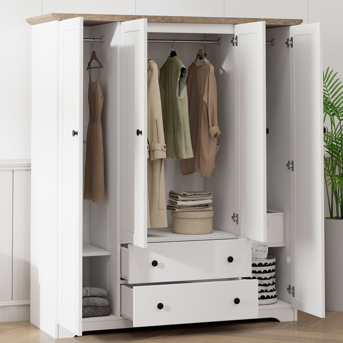 4 Door Wardrobe Armoire With 2 Drawers