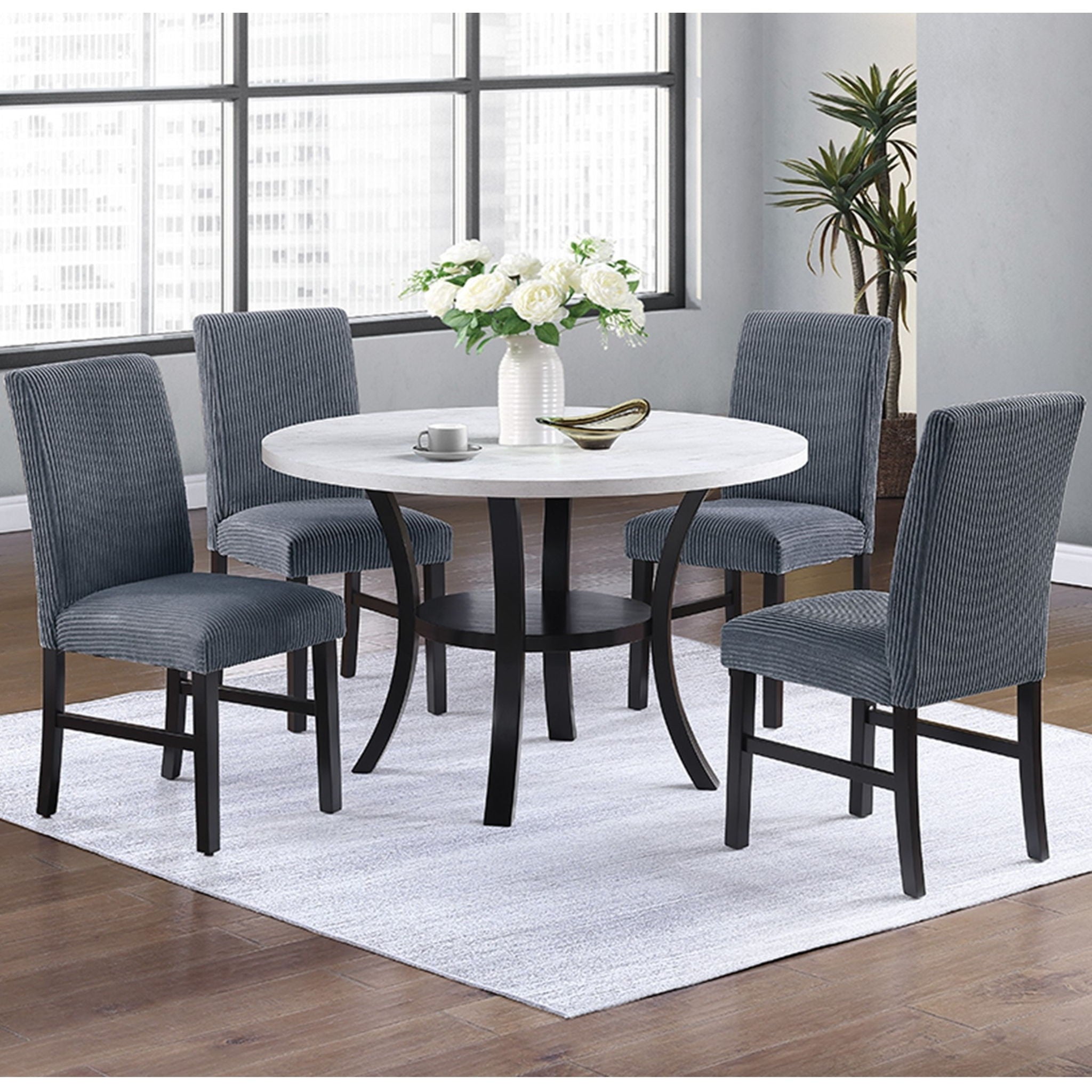 Elegant 5 Piece Dining Set Dark Chairs Top Table With Lower Shelf Kitchen Dining Room