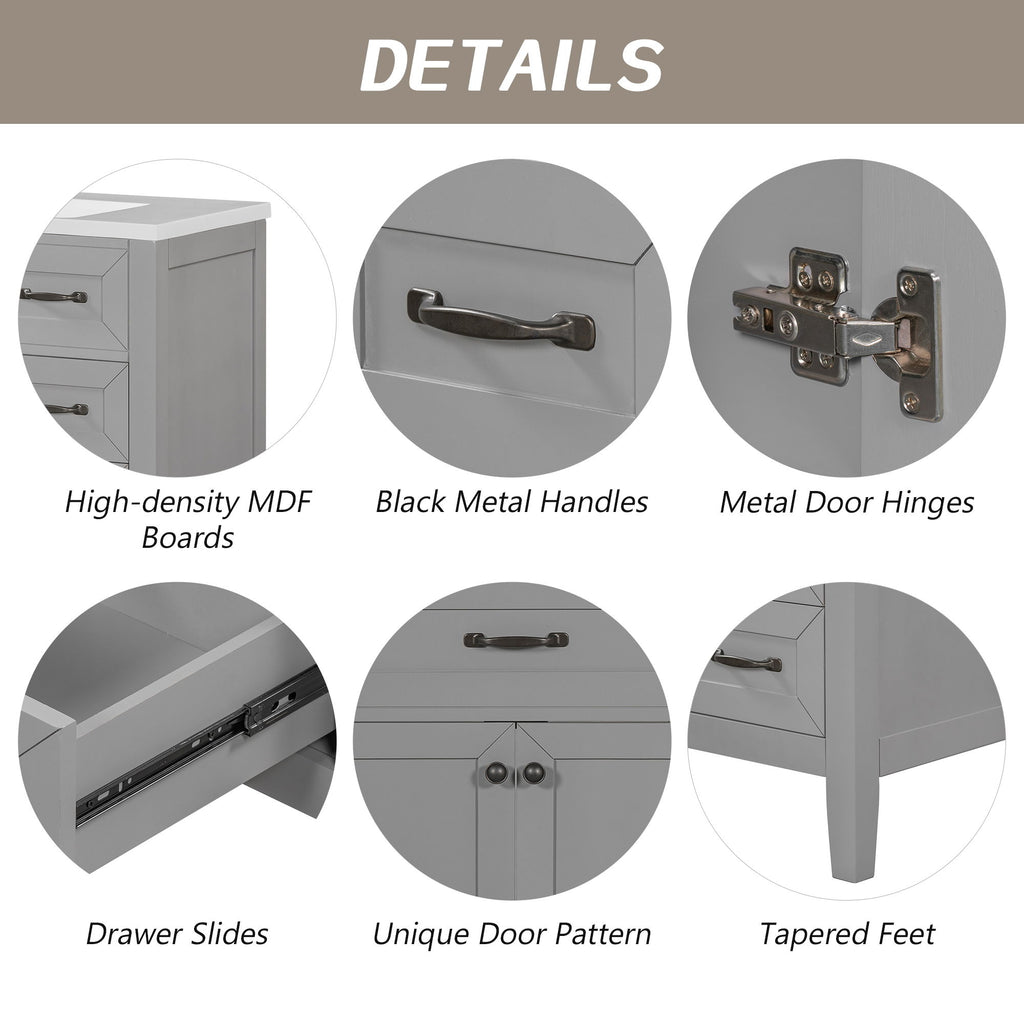 Modern Bathroom Vanity With Sink, Freestanding Design With Drawers And Doors