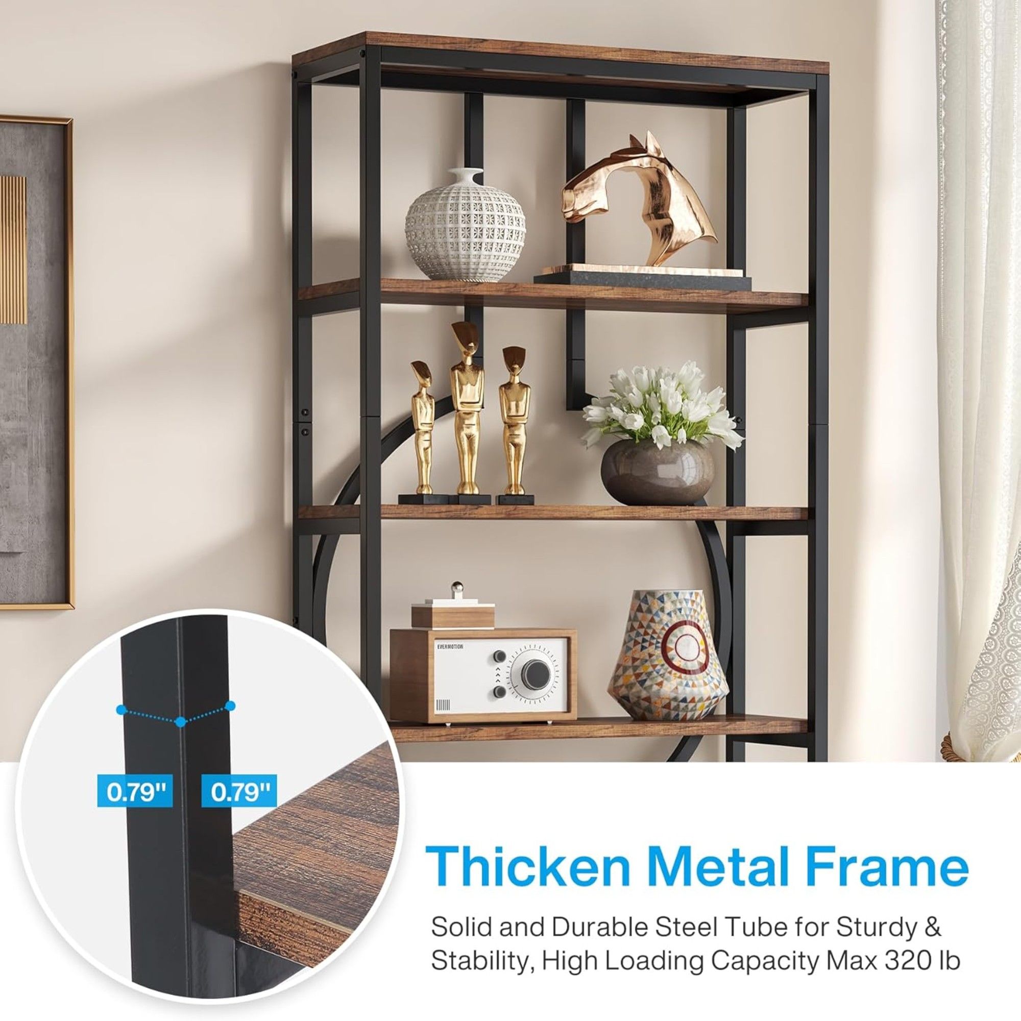 6 Tier Bookshelf For Living Room - Rustic Brown