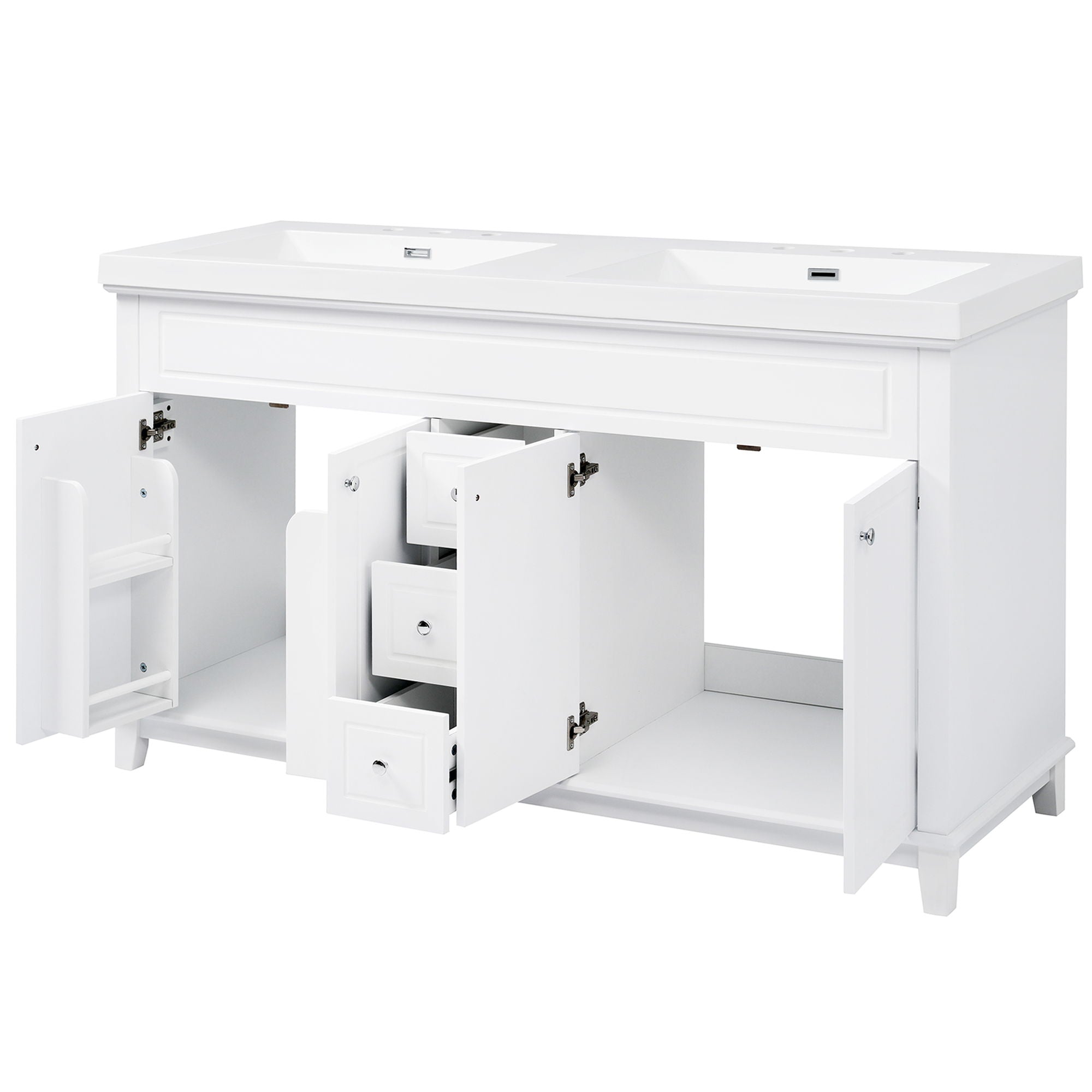 Bathroom Vanity With Double Sinks, 3 Drawers & 4 Doors - White