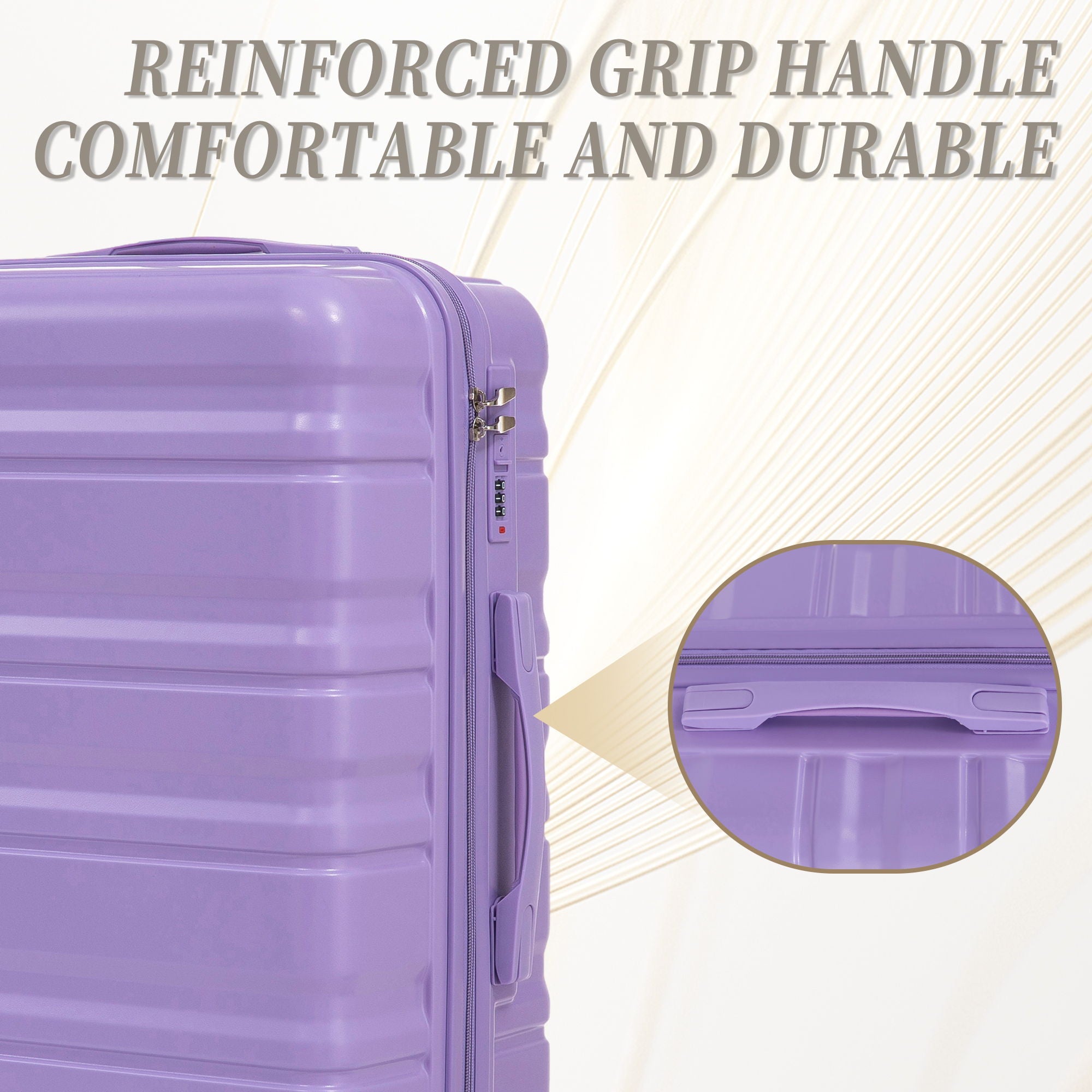 3 Piece 20" / 24" / 28" Spinner Luggage Set & Combination Lock, Durable Hard Shell With 360° Silent Wheels - Blue / Purple