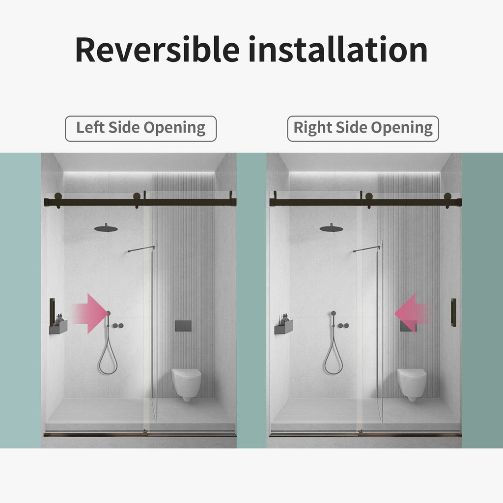 Frameless Sliding Shower Door With Soft- Close, 3 / 8" Tempered Glass