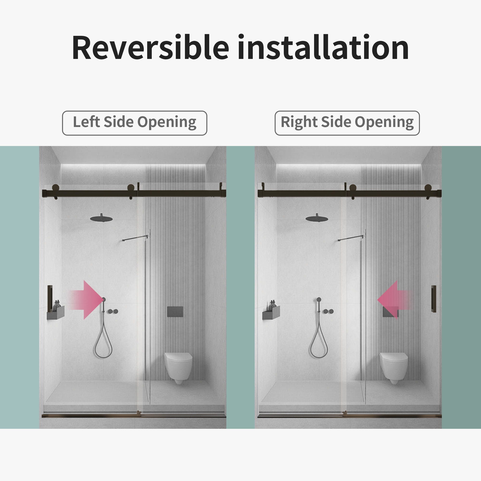 Frameless Sliding Shower Door With Soft- Close, 3 / 8" Tempered Glass