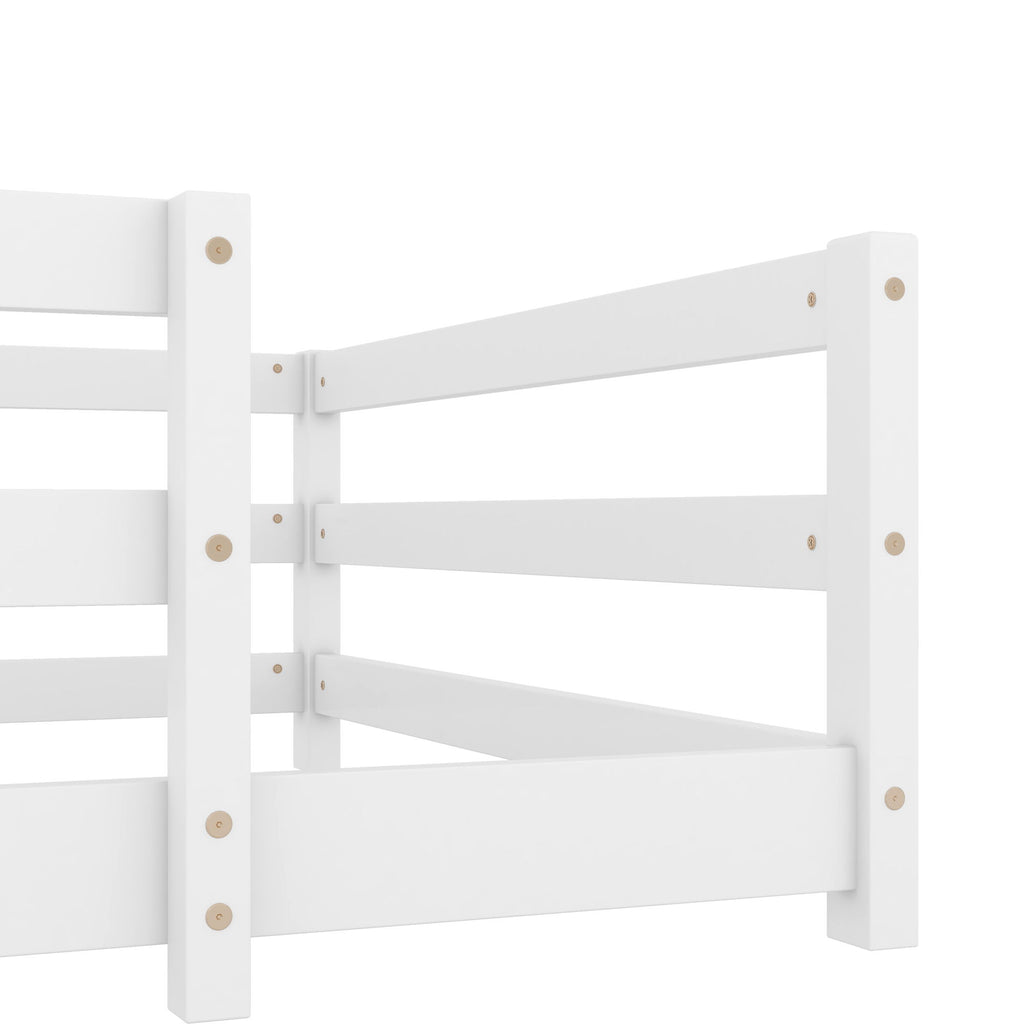 Twin Size Montessori Floor Bed With Fence - White