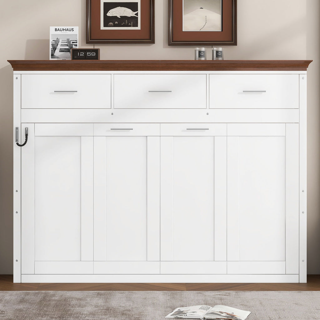 Twin Size Murphy Bed With 3 Drawers - White